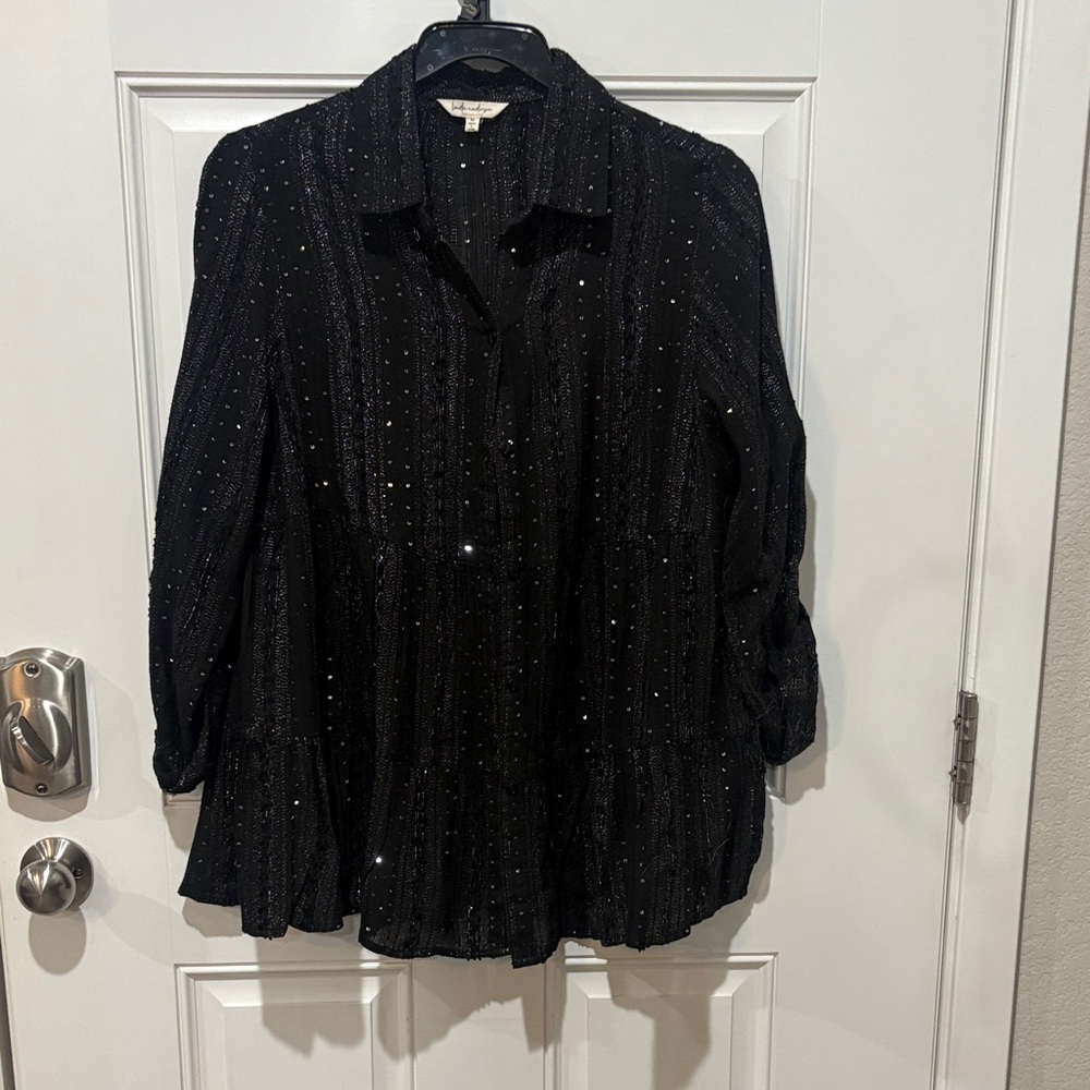 Elegant Black Button Down Shirt with Sparkle